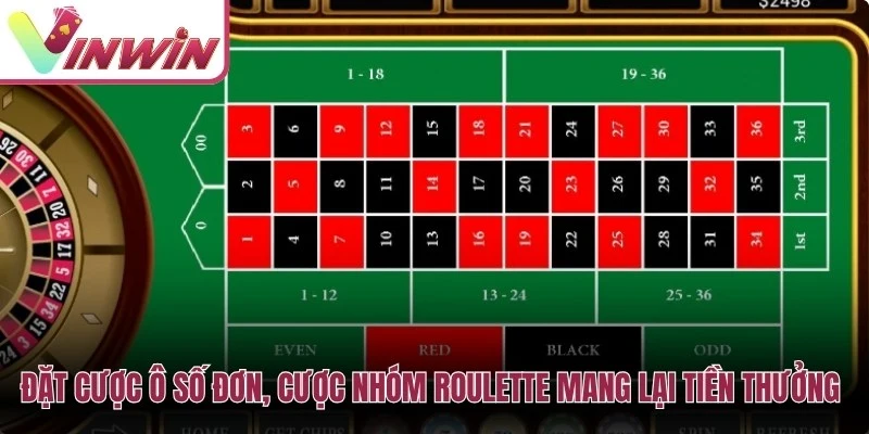 Đặt cược ô số đơn, cược nhóm Roulette mang lại tiền thưởng lớn