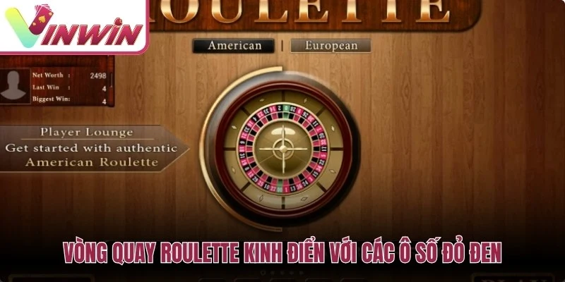 Vòng quay Roulette kinh điển với các ô số đỏ đen