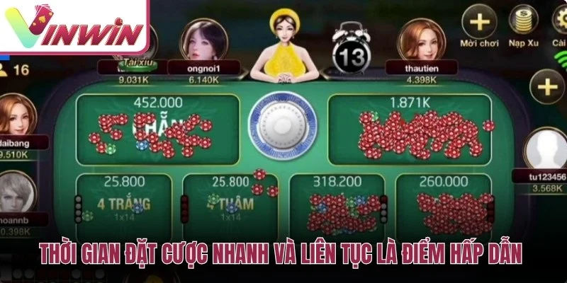 Thời gian đặt cược nhanh và liên tục là điểm hấp dẫn trong cách chơi xóc đĩa