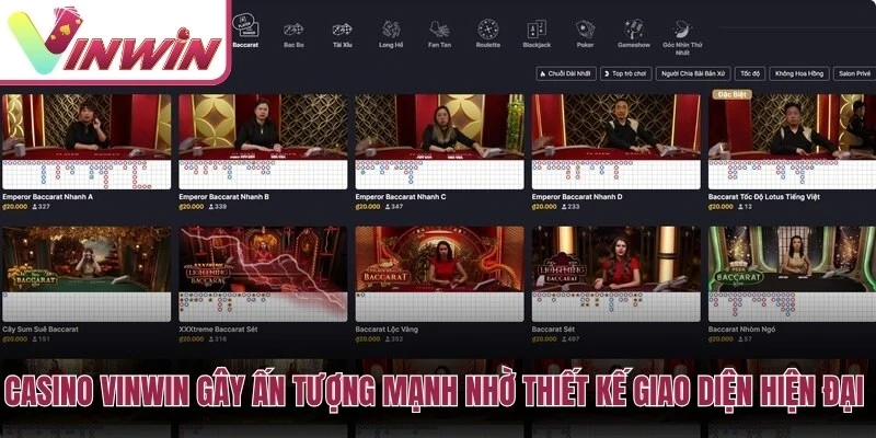 Casino Vinwin gây ấn tượng mạnh nhờ thiết kế giao diện hiện đại, sang trọng