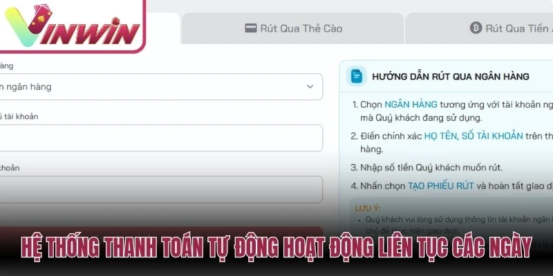Hệ thống thanh toán tự động hoạt động liên tục tất cả các ngày