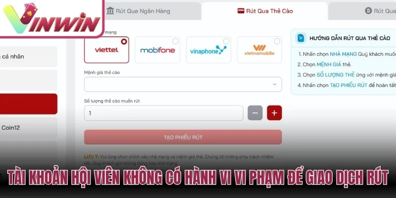 Tài khoản hội viên không có hành vi vi phạm để giao dịch rút